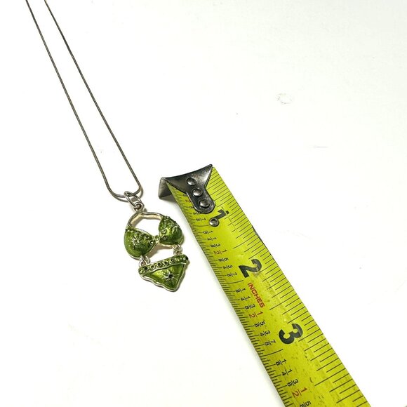 Vintage Fun Lime Green Bikini Necklace and Earrings Set Silver-tone Metal Beach - Picture 4 of 11